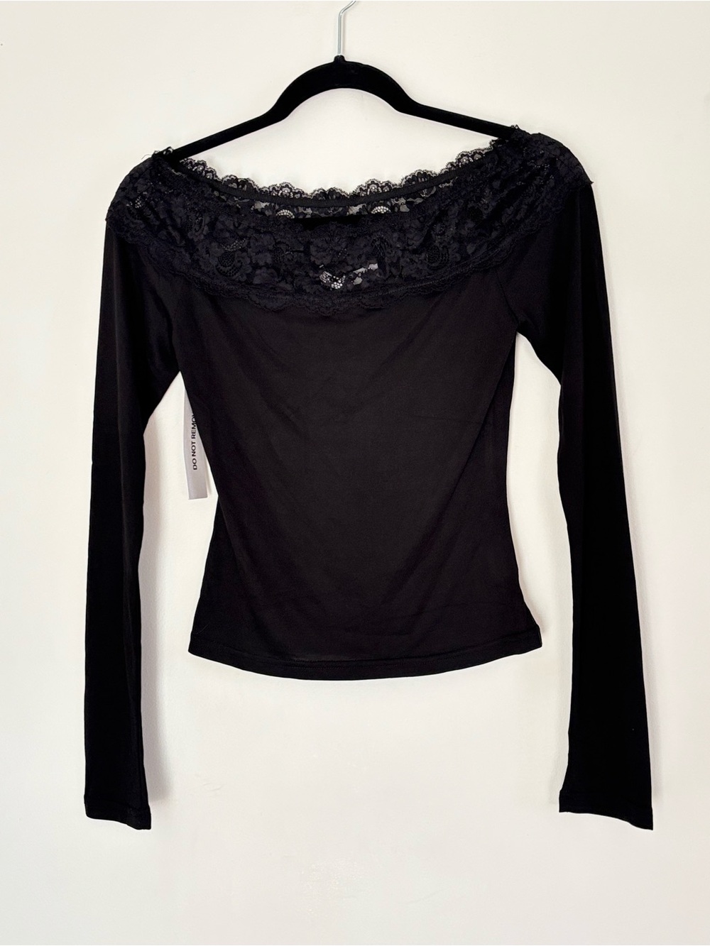 Polly Pocket Black Lace Boat Neck Long Sleeves Top US 4/ Small NEW Whimsigoth